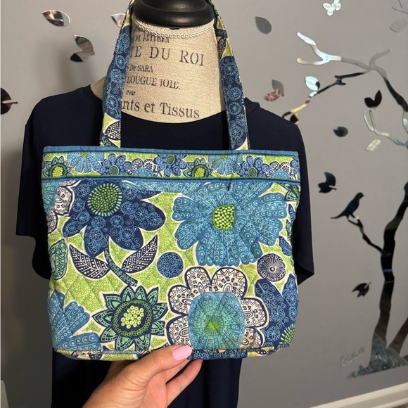 Vera Bradley Quilted Handbag – Blue & Green Floral Pattern - Picture 1 of 7